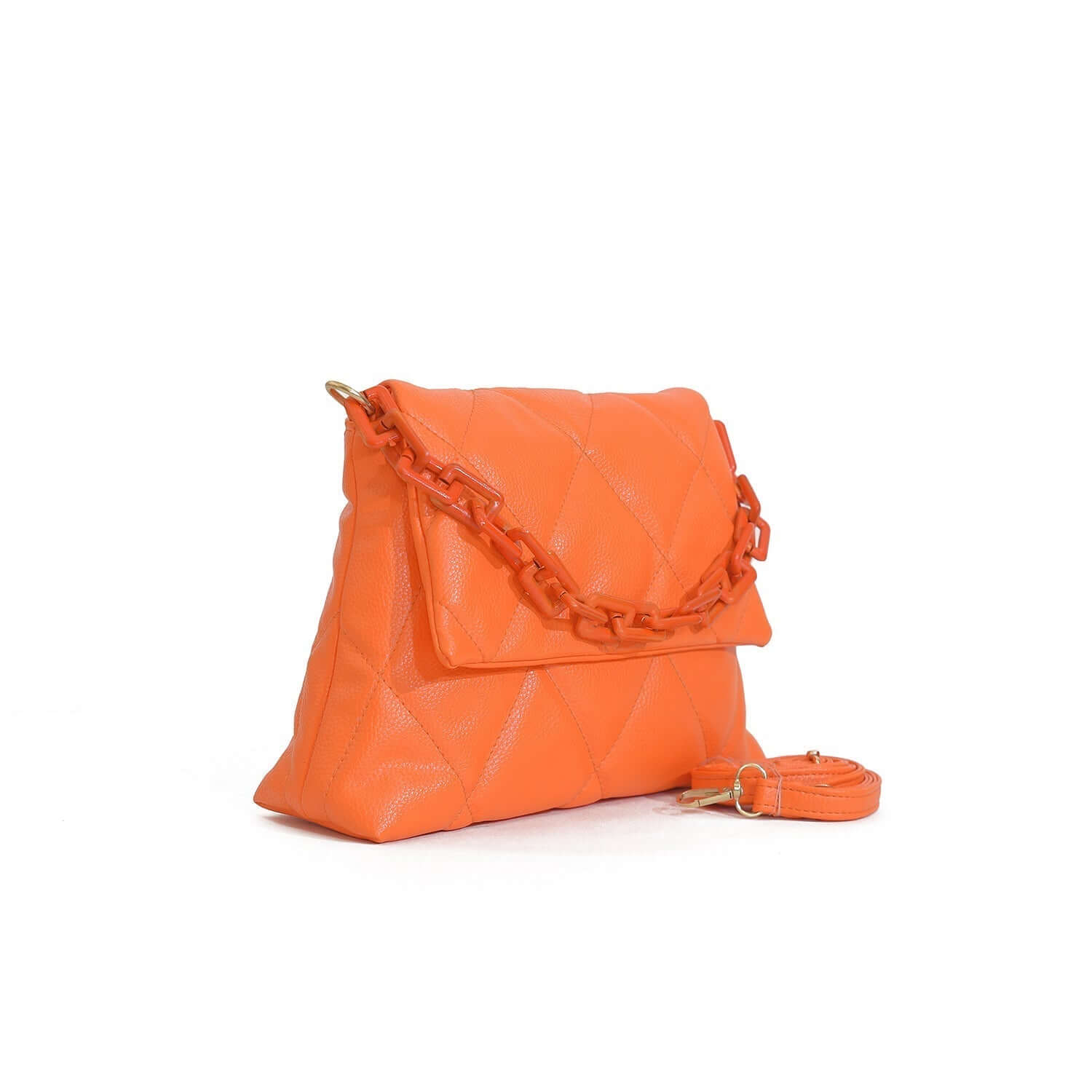 Glamelvara Quilted Luxe Chain Orange Bag