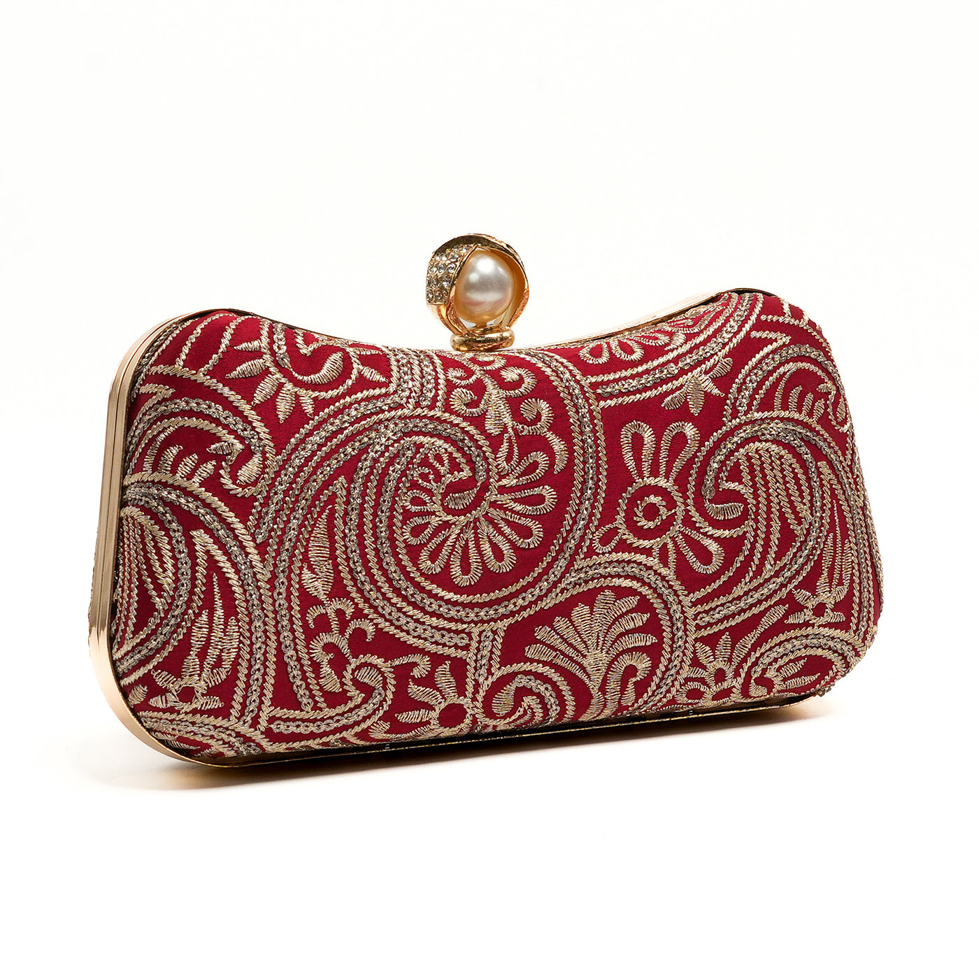 Glamelvara Regal Embroidered Pearl Clutch